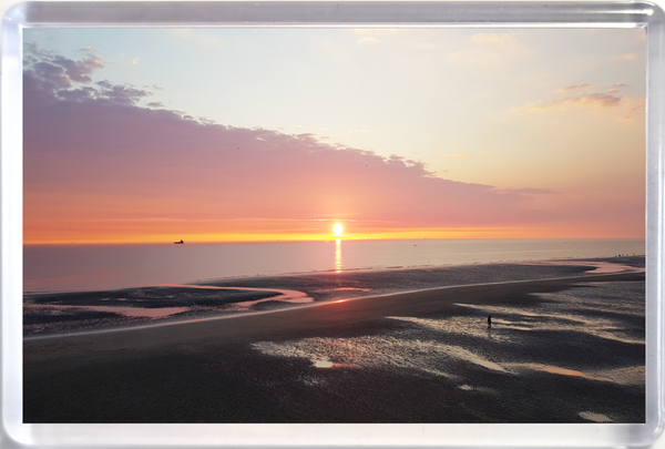 Jumbo Blackpool Fridge Magnet showing a sunset on the beach.