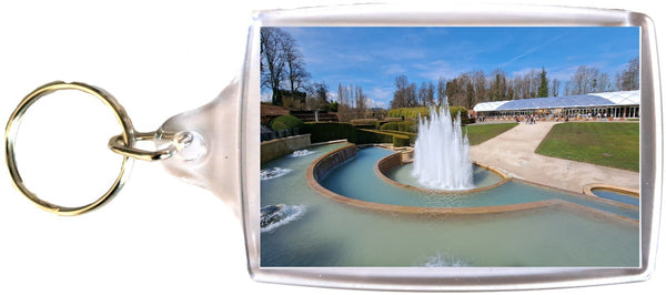 Large Alnwick Castle Garden Fountains Café Blue Sky Keyring