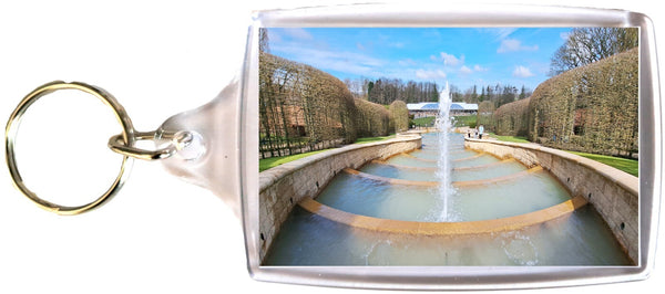 Large Alnwick Castle Garden Fountains Cafe Blue Sky Clouds Spring Keyring