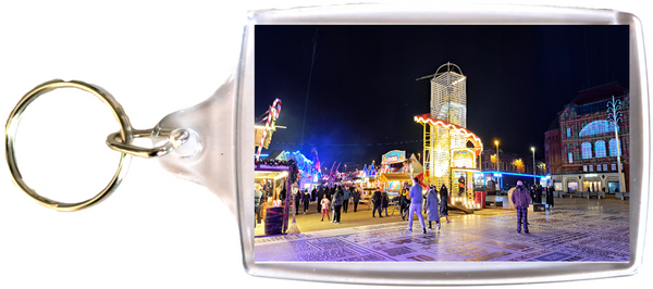 Large Blackpool Keyring showing Blackpool Christmas Markets at night.