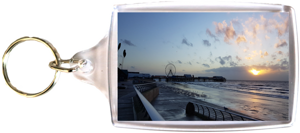 Large Blackpool Keyring showing the beach at sunset.
