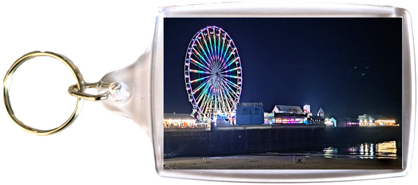Large Blackpool keyring showing Central Pier at night lit up with the big wheel.