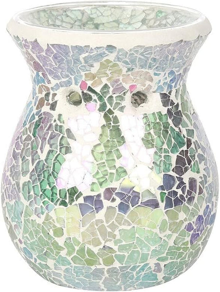 Small Light Blue Iridescent Glass Crackle Oil Burner 11cm x 8.5cm Aromatherapy Home Office Decor Relaxation Meditation