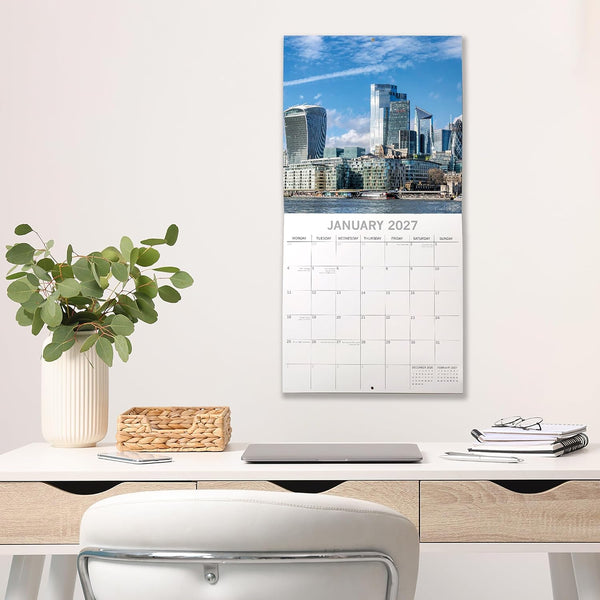 London 2027 Square Wall Calendar 16-Month Home Office Planner Organiser Tower Bridge St Pauls Cathedral Big Ben Houses of Parliament Cityscape