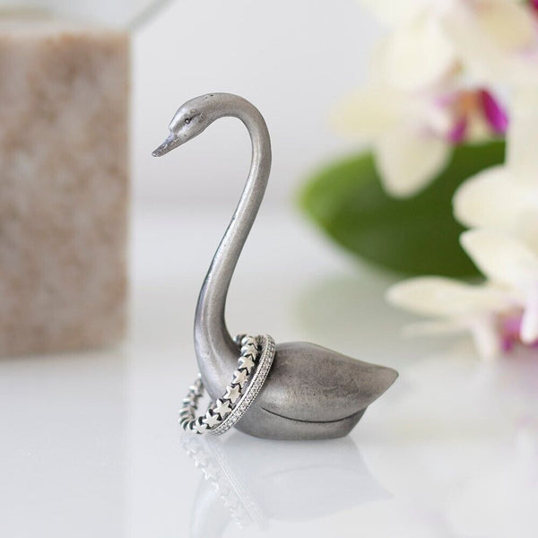 Metal Silver Coloured Swan Ring Holder in Presentation Box