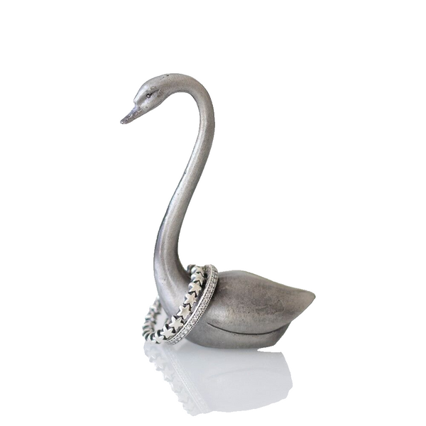 Metal Silver Coloured Swan Ring Holder in Gift Presentation Box