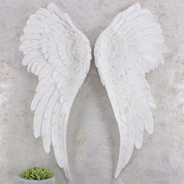 Pair Hanging Angel Wings Decoration White Glitter Wall Decoration Ornament Art Decor Mothers Day Valentines Romantic Christmas Gift