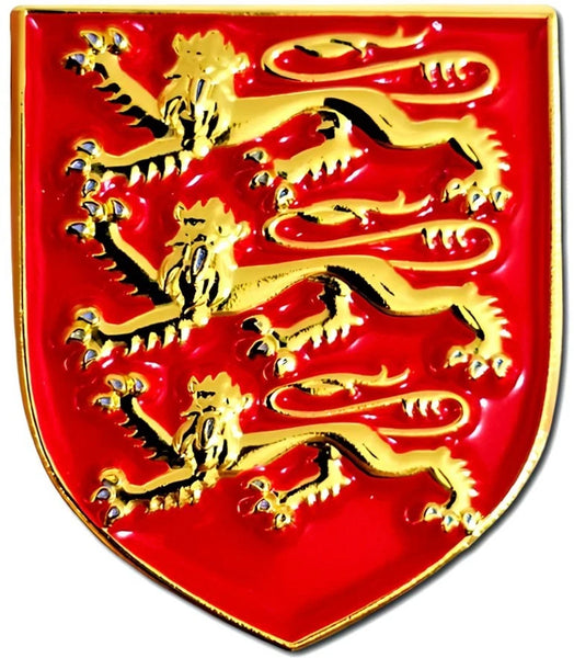 Three Lions Shield Pin Badge


* Enamel
* Size: 3cm x 2.6cm
* Made by Westair Reproductions Ltd
* Attached to an Information card with information on the medieval shield
* Butterfly Clasp


Product Description: This Medieval Three Lions pin badge is made from metal with red enamel inlay and 3 gold lions. It is supplied on a pin with separate clasp. The pin badge is mounted on an information card, which has an image of a medieval shield at the top, three lions in the centre and medieval floral design borders