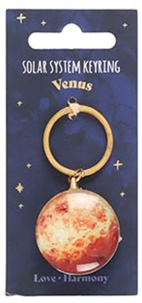 Venus keychain on a blue card with 'Solar System Keyring' text