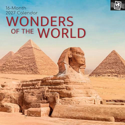 Wonders of the World 2026-2027 Calendar 16 Months showing Sphinx and Egyptian Pyramids