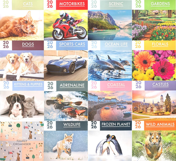 2026 Square Wall Calendars

* Size: 28.5cm x 28cm Closed
* Size: 57cm x 28cm Open
* Punch hole for hanging on the wall or door
* 12 Month Calendar
* UK, USA, Ireland, Canada, Australia, New Zealand, South Africa holidays
* Ideal for Home or Office
* Keep track of important dates like birthdays, anniversaries, appointments etc
* These calendars do not contain an envelope
* We do not fold our calendars when shipping - they are packed flat in a card envelope
* Ideal for home or office
* Perfect gift for friend