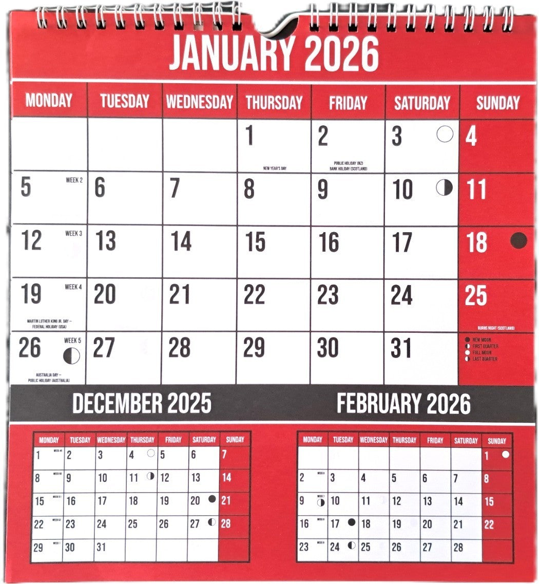 2026 Three Month to View Wall Planner Organiser Calendar Commercial Office Home