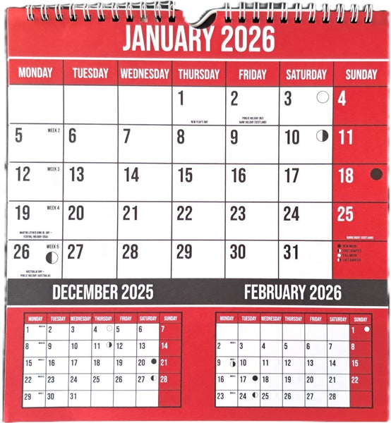 2026 Three Month to View Wall Planner Organiser Calendar Commercial Office Home