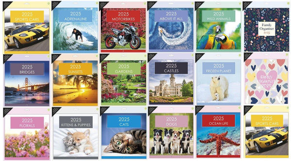 2025 Square Wall Calendars Sports Cars Bikes Castles Cats Dogs Wild Animals Gift