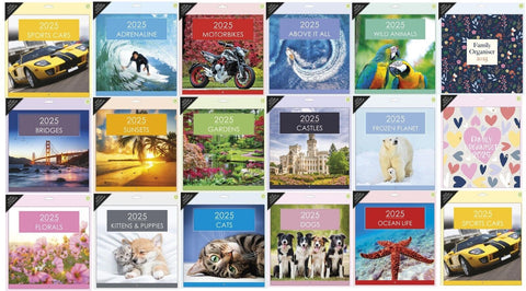 2025 Square Wall Calendars Sports Cars Bikes Castles Cats Dogs Wild Animals Gift