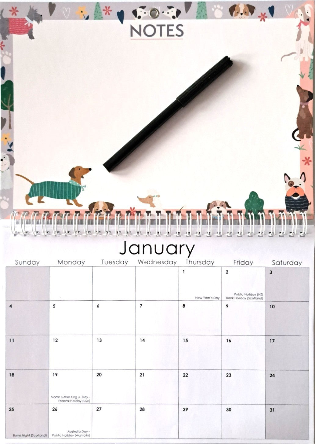 2026 Wipe Clean Memo Board Calendar Hanging Planner Organiser Family Home Pen
