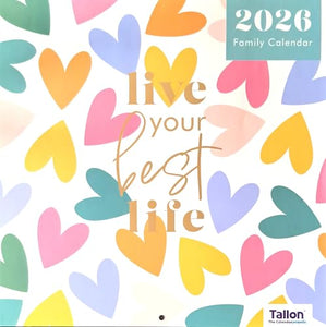 2026 Family Organiser Inspirational Quotes Square Wall Calendar Love Hearts Live your Best Life 5 Column Home Kitchen Christmas Birthday New Year
