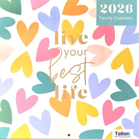 2026 Family Organiser Inspirational Quotes Square Wall Calendar Love Hearts Live your Best Life 5 Column Home Kitchen Christmas Birthday New Year