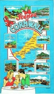 Scenes of Cornwall Blue Cotton Tea Towel