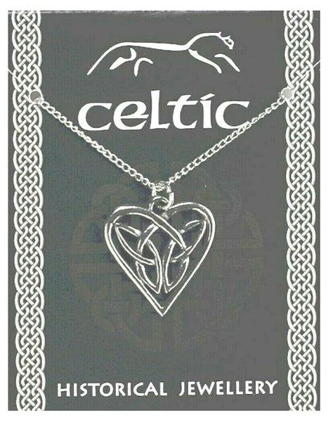 Celtic Triquetra Knot Love Heart Pendant Polished Silver pewter