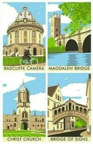 Oxford Tea Towel Collage Souvenir Gift Magdalen Bridge Sighs University College