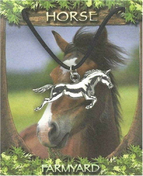 Horse Pendant Silver Pewter Waxed Cord on display card