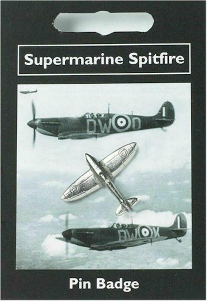 Silver Pewter Spitfire Badge on a display card