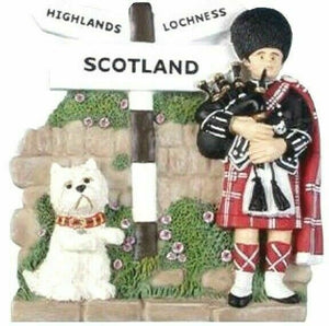 Scotland Westie Signpost Bagpiper Fridge Magnet