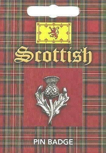 Scottish Thistle Silver Pewter Badge on Backing Card