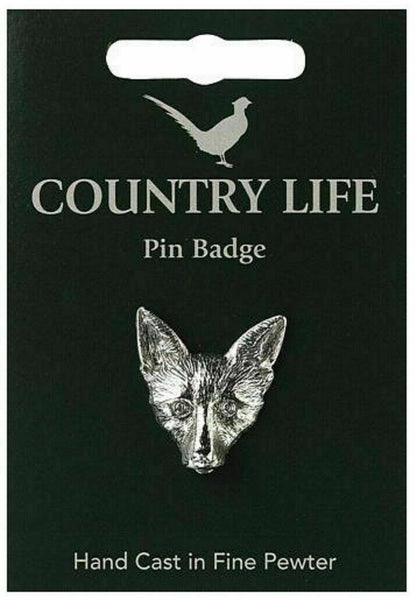Silver Pewter Foxes Head Badge on a display card