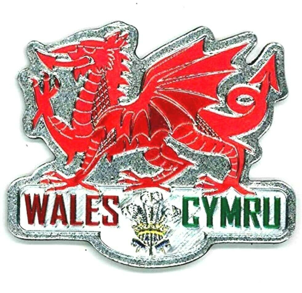 Wales Red Dragon Silver Foil Stamp Fridge Magnet