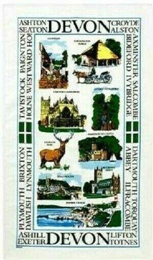 Sights of Devon Tea Towel