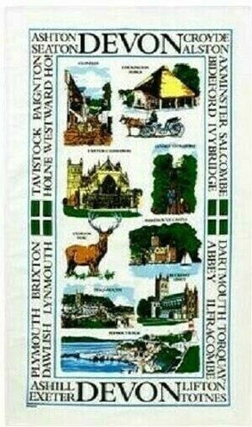 Sights of Devon Tea Towel