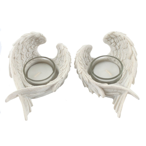 Angel Wing Candle Holder Tea Light Winged Cream Resin Memorial Remembrance Gift