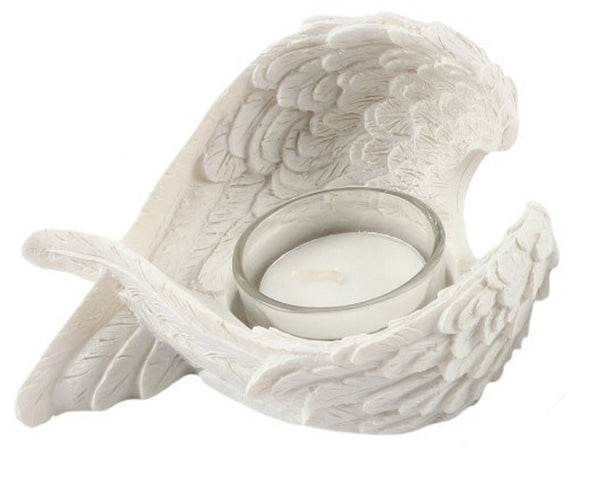 Angel Wing Candle Holder Tea Light Winged Cream Resin Memorial Remembrance Gift