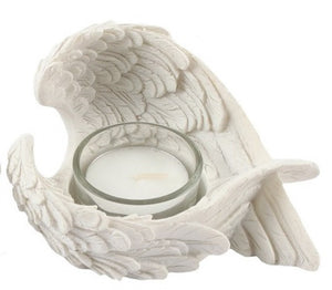 Angel Wing Candle Holder Tea Light Winged Cream Resin Memorial Remembrance Gift