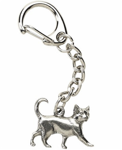 Cat Keyring  Size: 2.6cm x 1.7cm approx Pewter Handmade in the UK Made by Westair Reproductions Ltd  A Simple, elegant and cute polished silver pewter keyring.   Makes an ideal gift for all cat lovers.