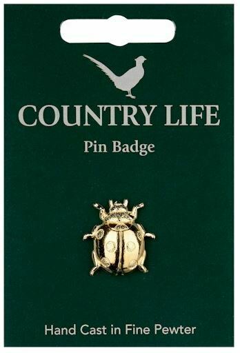 Gold plated pewter ladybird badge with a butterfly clip