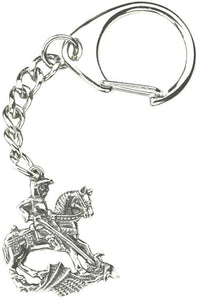 Welsh Dragon Keyring   Solid Pewter Silver Colour  St George Riding a Horse on a Dragon Size: 2.5cm x3cm (Excluding chain) Carabiner Clip Handmade in the UK by Westair Reproductions Ltd Can be attached to bags, purses, cases and more Show your pride for England & St Georges Day  Makes an ideal Souvenir for fans of St George or a gift for friends and family.