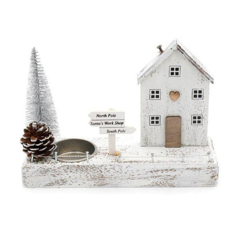 18cm Silver Christmas House Tealight Holder