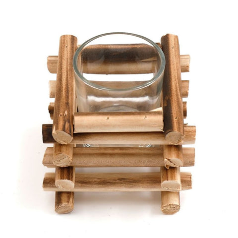 9cm Stacked Wood Tealight Holder